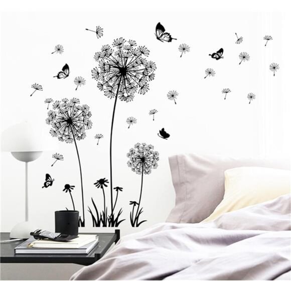 2 Set Dandelion Wall Decals, Flower Stickers,Murals With Butterflies for Bedroom - Picture 3 of 8
